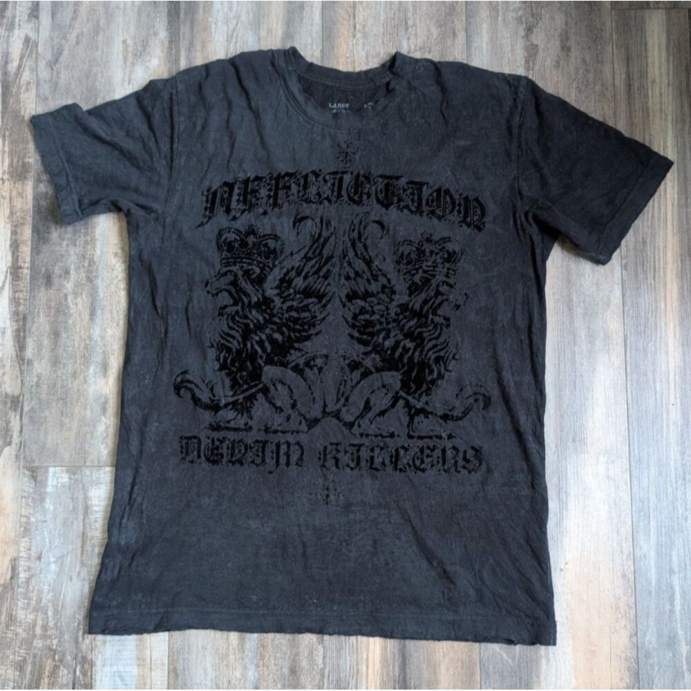 Affliction Men's L Black Gray Double-Sided Graphic Crew Neck Cotton T-Shirt Y2K